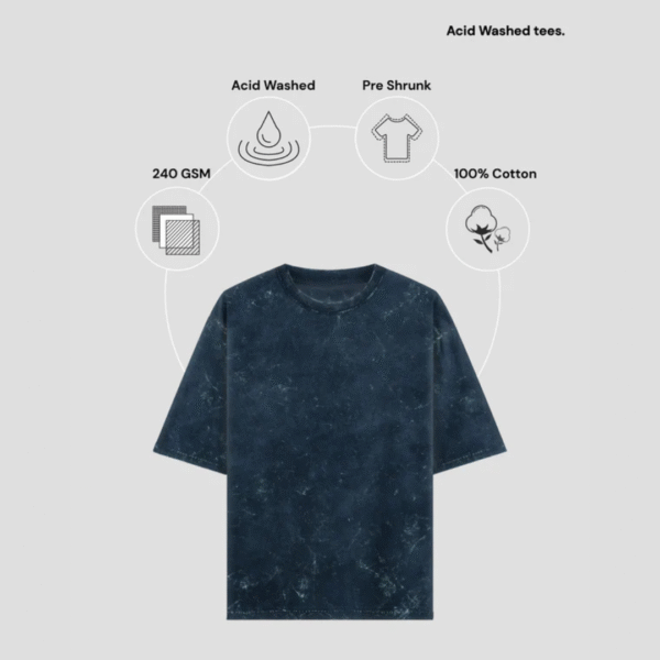 Navy Blue Acid Washed Oversized Tee