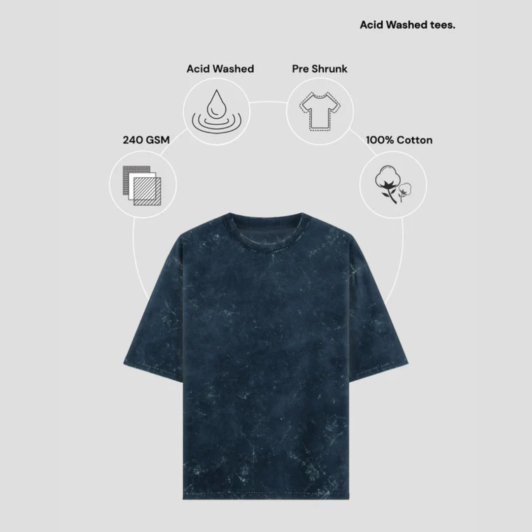 Navy Blue Acid Washed Oversized Tee